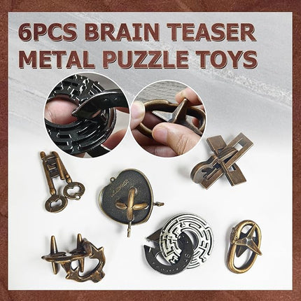 6 Pcs Brain Teaser Metal Wire Puzzles, Mind IQ Test Unlock Toy, Interlock Challenge Puzzle Game Educational Toy Gift for Boys Girls Teens Adults, #B