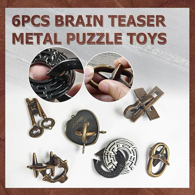6 Pcs Brain Teaser Metal Wire Puzzles, Mind IQ Test Unlock Toy, Interlock Challenge Puzzle Game Educational Toy Gift for Boys Girls Teens Adults, #B