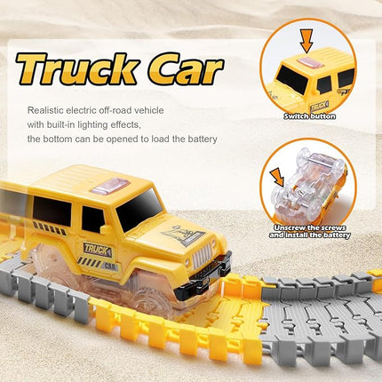 264 PCS Construction Race Tracks for Kids Toys, Glow in The Dark Magic Toy Set, 2 Light Up Cars Track, 3 Construction Cars, Flexible DIY Track Set, Birthday Gift for Age 3-9 Boys Toddler Girls