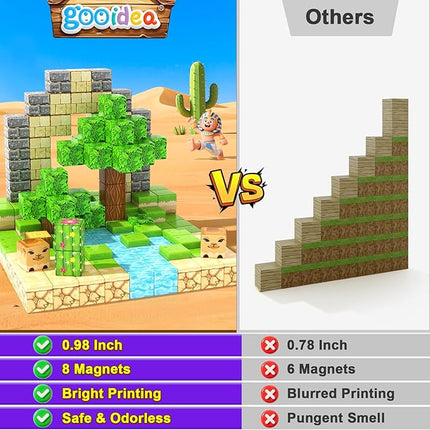 Large Magnetic Blocks Kids Toys, Sensory Learning Toys, Mine Magworld Building Craft, Desert Construction Set, 1“ Magnetic Building Cubes, Game Gift for 3+ Year Old Boys Girls