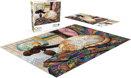 Buffalo Games - Joelle McIntyre - Sleeping Quilt Cat - 750 Piece Jigsaw Puzzle for Adults - Challenging Puzzle Perfect for Game Nights - Finished Size is 24 x 18