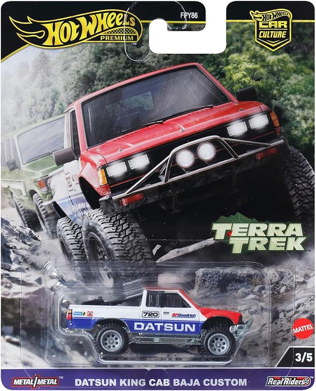 Hot Wheels Premium Car Culture Collectible Toy Car, 1:64 Scale Die-Cast Datsun King Cab Baja Custom, Terra Trek Vehicle with Real Riders Tires