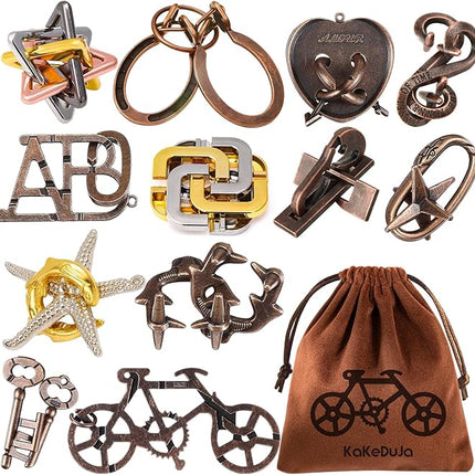 12 PCS Brain Teaser Puzzles Metal Puzzle Logic Metal Puzzle for Adult Lock Puzzles Gift for Adults Teenagers Kids