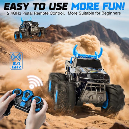 BainGesk Waterproof Remote Control Monster Truck Toys, 1:16 RC Car, 2.4GHz 4WD All Terrain Car Toys with 2 Rechargeable Batteries, Off-Road Truck Gifts for 6, 7, 8, 9, 10, 11, 12 Year Old Boys