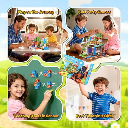 150PCS Magnetic Building Blocks - 6 Big Magnetic Base Building STEM Toys, Magnet Cube Game for Kids, Build Mine Castle Volcano World for Boys Girls Age 3-5 4-8 8-12, Sensory Outdoor Travel Toys Gifts