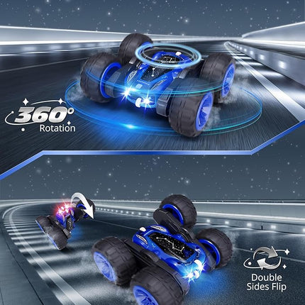 Tecnock Remote Control Car, 2.4GHz RC Cars with USB-C Easy Charging, 4WD Double Sided 360° Rotates and Flips RC Stunt Car, Toys Gift for Boys and Girls Ages 6-8, 8-12