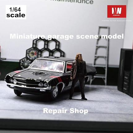 Display Case for Hot Wheels,Diorama 1/64 Scale Car Garage Model with LED Lights and Acrylic Cover, Stackable Car Parking Lot Model,Diecast Car Display Case(Repair Shop)