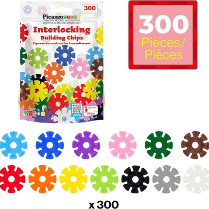 PicassoTiles Construction Building Chips Block 300 Piece Set Interlocking Plastic Disc STEM Learning Toy Creative Education Child Brain Development Play for Toddler Kids Boys Girls Ages 3 & Up PTF300
