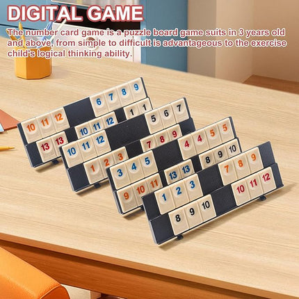 Rummy Cube Game with Portable Bag, Mini Rummy Cube Game for Adult and Kids,106 Tiles, Playing Rack，Travel Set with 4 Tiles Holders for Family Classic Board Games (Travel Edition 2-4 Players)