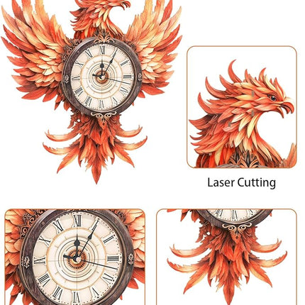 3D Wooden Puzzles for Adults, 3D Puzzle Fire Phoenix Clock Kit (with Pendulum), 3D Puzzles for Adults Teens Home Wall Decor Clock Puzzle Gifts for Adult