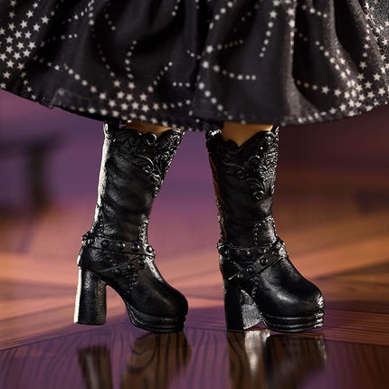 Barbie Inspiring Women Anna Sui Doll Collectible in Boho Chic Black Dress Outfit with Boots, Sunglasses, & Perfume Accessory