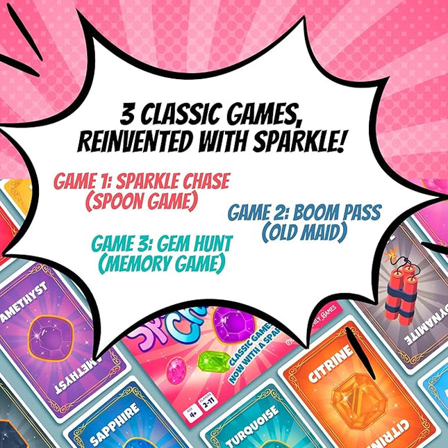 Sparkle Chase – Fast-Paced Family Card Game | Spoons and Old Maid Games | 3 Games in 1 | Fun for Kids & Adults | Matching, Strategy & Action | Great for Game Nights & Parties | 2-11 Players