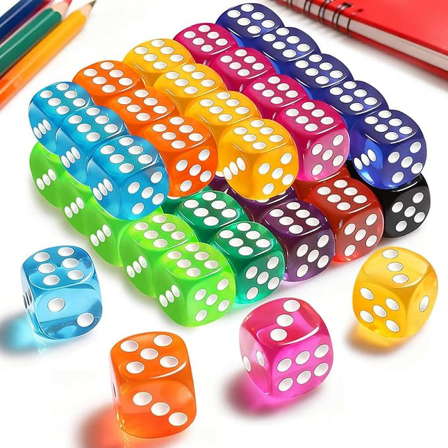 Winzwon 50 Pieces Dice Set, 14mm Bulk 6 Sided Colored Game Dices for Board Games, Rolling, Group Event, Math Learning, Classroom Teaching