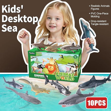 10PCS 5-8" Shark Toys for Toddlers, Sea Ocean Animals Bath Toys for Kids, Shark Figurines Cake Toppers Birthday Party Favors & Gifts for Kids