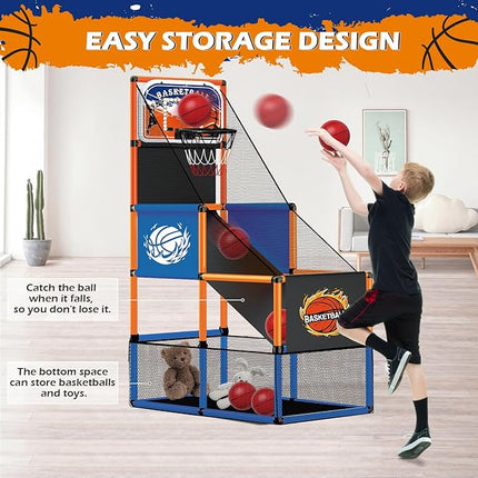 Arcade Basketball Game Set for Kids 3-12 – Indoor & Outdoor Basketball Hoop with 4 Balls, Adjustable Height, LED Scoring, Air Pump & Storage – Fun Sports Toy for Boys & Girls Ages 4-8, 8-12