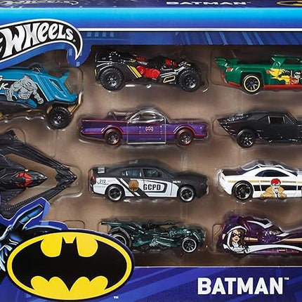 Hot Wheels Toy Cars, 10-Pack of Batman-Themed 1:64 Scale Die-Cast Vehicles, Popular Hero, Sidekick & Villain Castings from The Global Franchise
