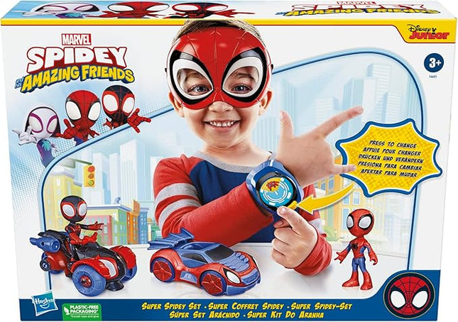 Spidey and his Amazing Friends Super Spidey Set, Role Play Toys, Toy Car Set, Marvel Spider-Man Mask Great for Kids, 3+ Years (Amazon Exclusive)