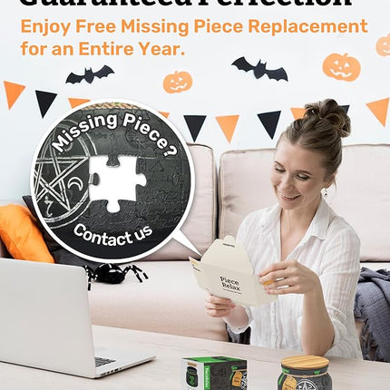 PieceRelax 3D Puzzle Jar 64 Plastic Pieces for Adults - Witches Brew - Wooden Lid Container for Kitchen Dining Study Living Room No Glue Requied Small [BC1022]