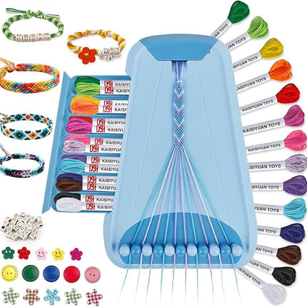 Arts and Crafts for Kids Ages 8-12,Friendship Bracelet Making Kit for Girl,Kids Jewelry Making Kit with 28 Pre-Cut Threads,Christmas Birthday Gifts for Ages 6 7 8 9 10 11 12 Year Old Light Blue