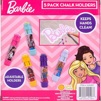 Sunny Days Entertainment Barbie Jumbo Chalk Holders | 5 Chalk Sticks with Holders for Kids | Barbie Outdoor Toys