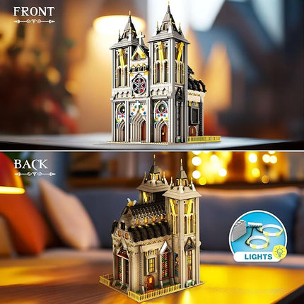 Reobrix Medieval Castle Building Block Set with Light,Architectural Model Kit 66027,European Century Church,Construction Model for Adult and Teens Age of 14+,Home Decoration,Idea Art Gift,3183 PCS