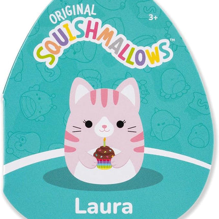 Squishmallows Original 14in Laura The Pink Tabby Cat Holding Birthday Cupcake – Official Jazwares Plush (Large)