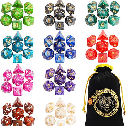 CiaraQ Polyhedral Dice Set - DND Role Playing Dice for Dungeons and Dragons RPG Table Games, Multi-Color, 70pcs