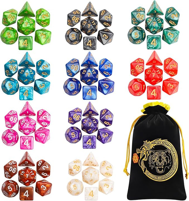 CiaraQ Polyhedral Dice Set - DND Role Playing Dice for Dungeons and Dragons RPG Table Games, Multi-Color, 70pcs
