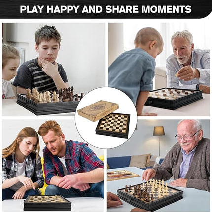Peradix Magnetic Chess Checkers Board Sets with 2 Built-in Storage Drawers,12.8" Classic 2 in 1 Wooden Games with 2 Extra Queens for Kids and Adults,Travel Portable Chess Game Set