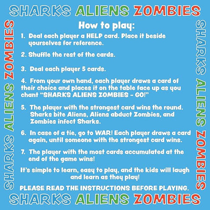 Sharks Aliens Zombies: Fun Card Game for Kids Played Like Rock Paper Scissors War for Family Game Night Gift Giving Stocking Stuffer