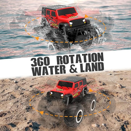 STEMTRON Amphibious Remote Control Car Toys for Boys 2.4 GHz 1:16 All Terrain Off-Road RC Car Waterproof RC Monster Truck Kids Pool Toys Remote Control Boat Gifts for Kids