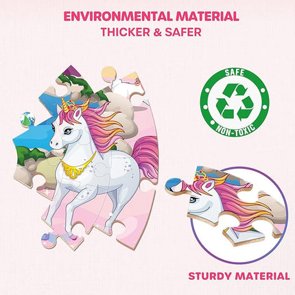 SYNARRY Unicorn Princess Mermaid Fairy Floor Puzzle for Kids Ages 3-5, Large 70 Piece Wooden Puzzle for Kids Ages 4-6, Preschool Toys Gifts for 3 4 5 6 7 8 Years Old Boys Girls Children