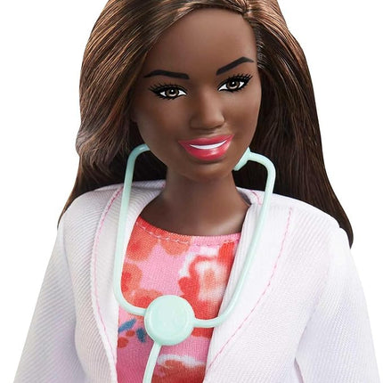 Barbie Careers Fashion Doll & Accessory, Doctor with Curvy Body Type & Brunette Hair Wearing Coat & Flats with Stethoscope