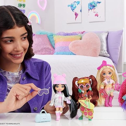 Barbie Extra Fly Minis Travel Doll, Snowy Look with Icy Blue Highlights in Pastel Sweater Dress & Accessories