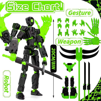 8Inch T13 Action Figure Assembly Completed,3D Printed Multi-Jointed Movable Toy Nova 13 Action Figures Desktop Decorations for Game Lovers Toy (Black Green)