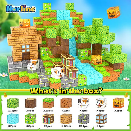 Magnetic Blocks - 100PCS Build Mine Magworld Forest Cottage Set, Kids Building Toys for Boys Girls Age 3-5 4-8 5-7, Construction Craft Sensory Toys Birthday Gifts for 3+ Years Old