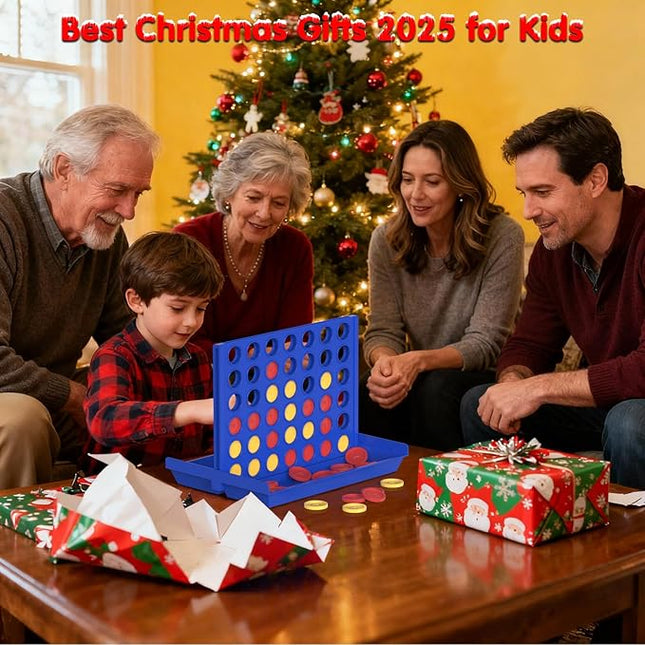 Big Size 4 in a Row Game for Kids Ages 3 for Boys Girls Teens, Family Tabletop Games Indoor & Outdoor for Yard, Lawn, Camping, Party, Foldable Design with 6 Spare Discs