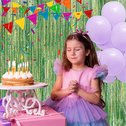 2 Pack Laser Green Foil Fringe Curtains Streamers Party Decorations 3.3 x 8.2 ft, Tinsel Curtain Fringe Backdrop for Parties, Door Fringe Birthday Streamers, Photo Booth Backdrops, Party Decor