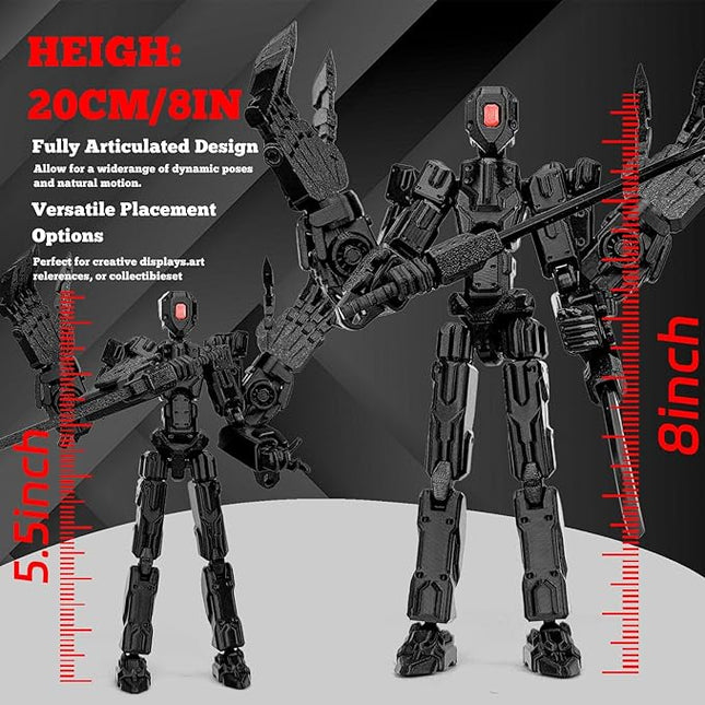 8Inch T13 Action Figure Assembly Completed, T13 Multi-Jointed Movable Robot Action Figure Set,Collectors Desktop Decorations for Game Lovers Toys (Black)
