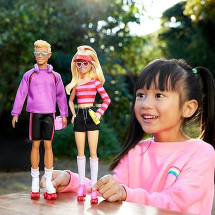 Barbie Fashionistas Set with 2 Fashion Dolls & 6 Accessories, Ken Roller-Skating Fashion Dolls, 65th Anniversary Collectible (Amazon Exclusive)