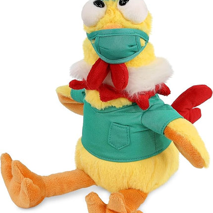 DolliBu Yellow Rooster Doctor Plush Toy - Super Soft Rooster Doctor Stuffed Animal Dress Up with Cute Scrub Uniform and Cap Outfit - Gift with Personalization - 10.5 Inches