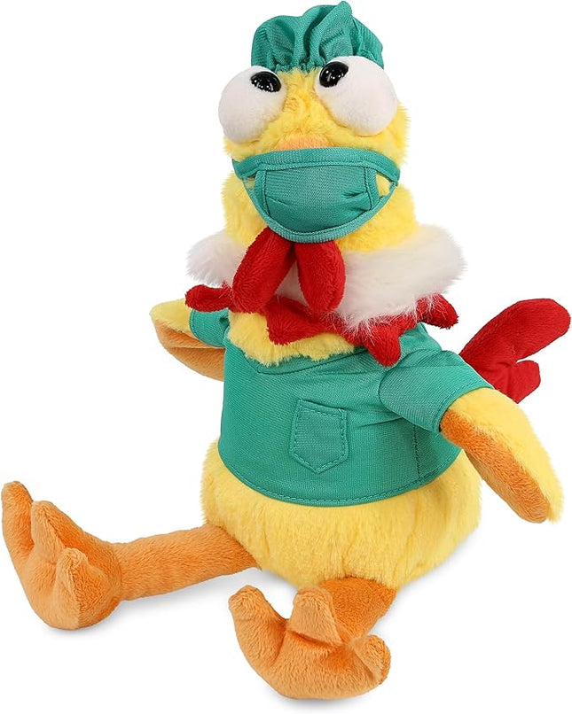 DolliBu Yellow Rooster Doctor Plush Toy - Super Soft Rooster Doctor Stuffed Animal Dress Up with Cute Scrub Uniform and Cap Outfit - Gift with Personalization - 10.5 Inches