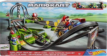 Hot Wheels Mario Kart Circuit Track Set & 2 Toy Vehicles, Racing Playset Includes Booster, Plus Mario & Yoshi Karts (Amazon Exclusive)