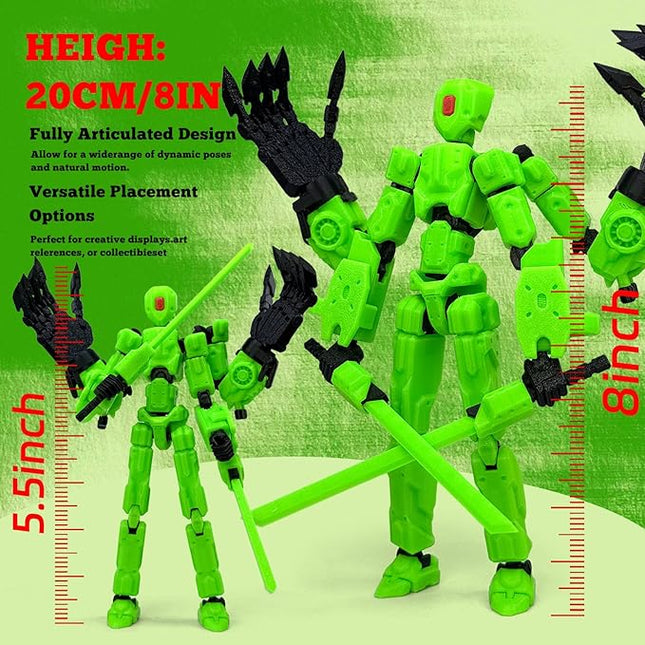5.5Inch T13 Action Figure Assembly Completed, T13 3D Printed Action Figure Multi-Jointed Movable Robot Set,Collectors Desktop Decorations for Game Lovers Toys (Green)