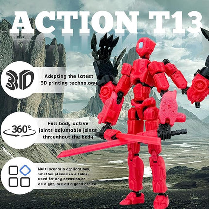 8Inch T13 Action Figure Assembly Completed, T13 Multi-Jointed Movable Robot Action Figure Set,Collectors Desktop Decorations for Game Lovers Toys (Luminous Red)