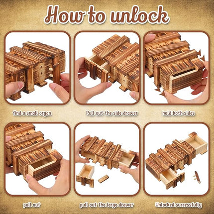 Yilloog 8 Pcs Secret Puzzle Box with Compartments for Adults Secret Puzzle Drawer Wooden Gift Boxes Game for Adults