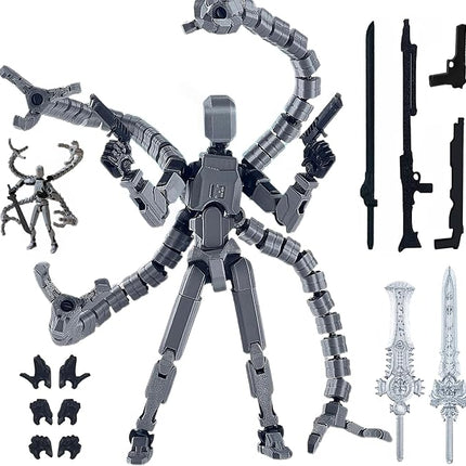 (Assembly Completed) T13 Action Figure Set,7.2 Inch Dummy 13 3d Printed ActionFigure Toy Gifts for Kids, Robot 13 Action Figure Full Body Mechanical Doll Christmas Birthday Gift for Boys Girls（Gray）