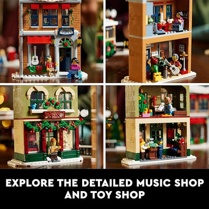 LEGO Holiday Main Street Building Kit, Christmas Village Adult Set for Families, Holiday Display Set with Shops, Streetcar and 6 Minifigures, Christmas Decoration to Build Together, 10308