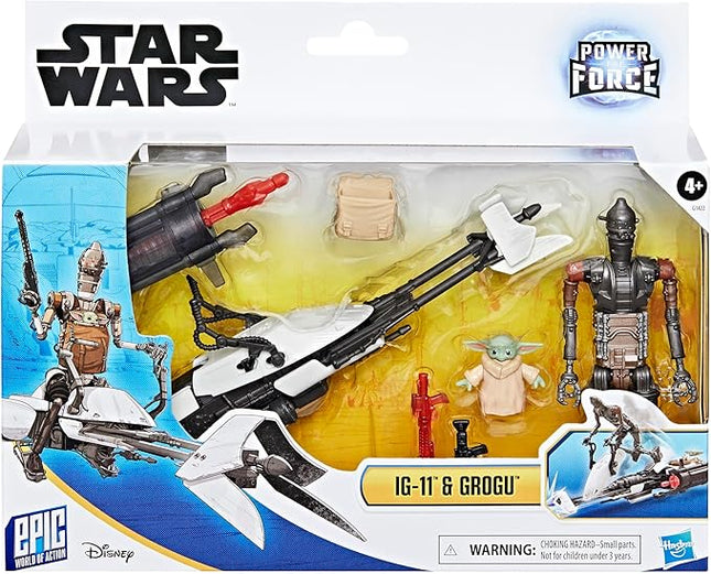 STAR WARS Epic World of Action IG-11 & Grogu Speeder Bike, 4-Inch Scale Action Figures & Vehicle, Toys for Boys & Girls Ages 4+