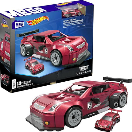 MEGA Hot Wheels Collectible Car Building Toy, Cadillac ATS-V R with 319 Pieces and Die-Cast Model, Build & Display Set for Collectors, Red